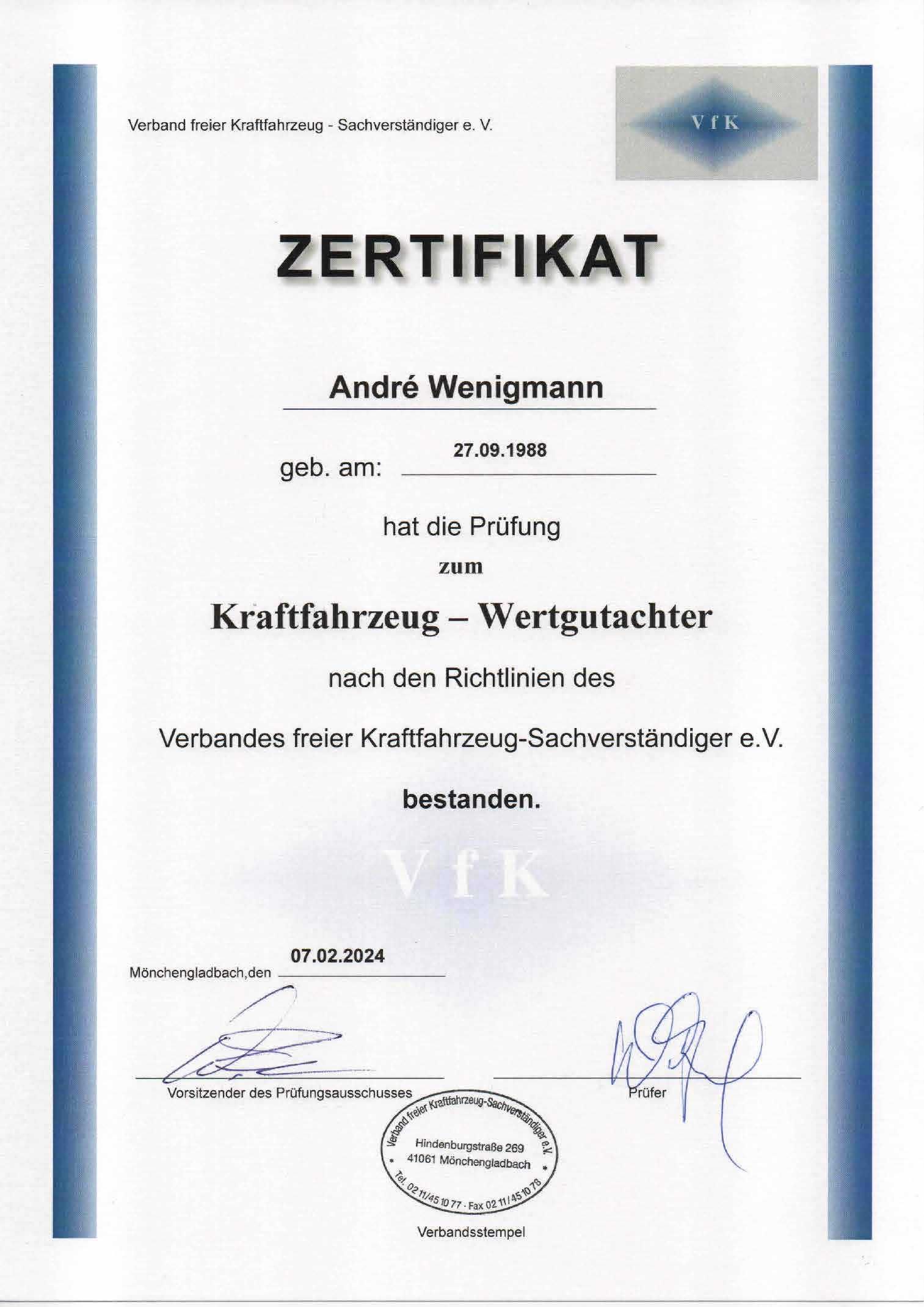 Zertifikat Wertgutachter